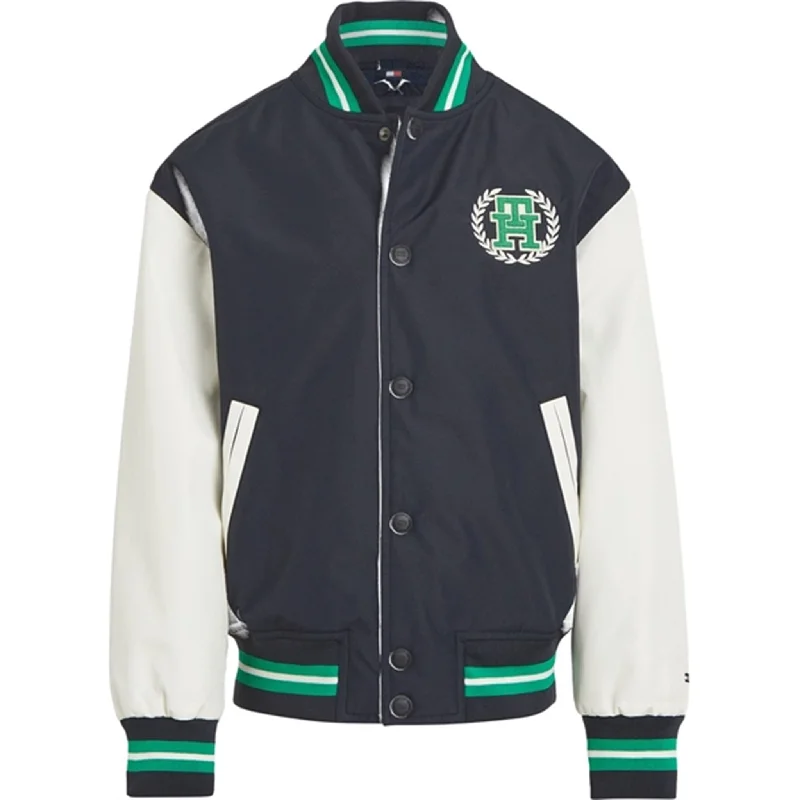 Camping hiking gear choices-Tommy Hilfiger Varsity Jacket Desert Sky