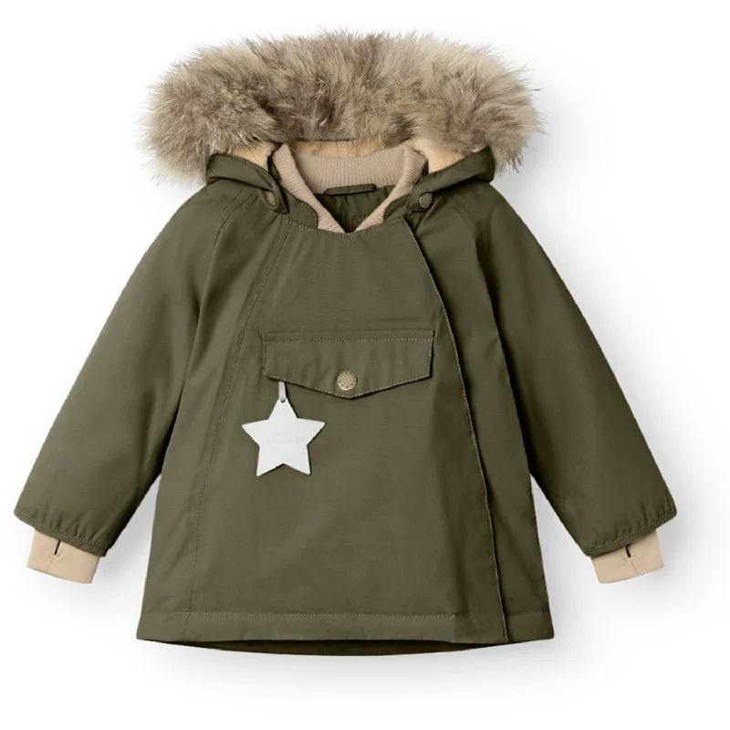 Camping hiking trail mirth-Mini A ture Olive night Wang Fleece Winter Jacket m. Fur