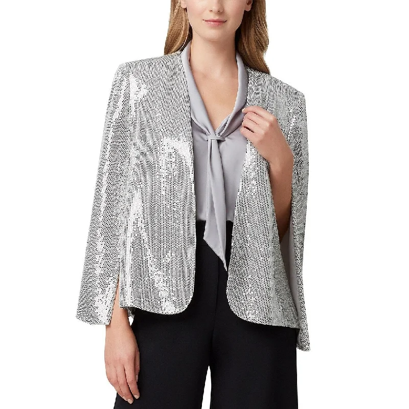 Camping hiking trail hop-Tahari ASL Women's Shiny Cape Jacket Silver Metalic Size Extra Large