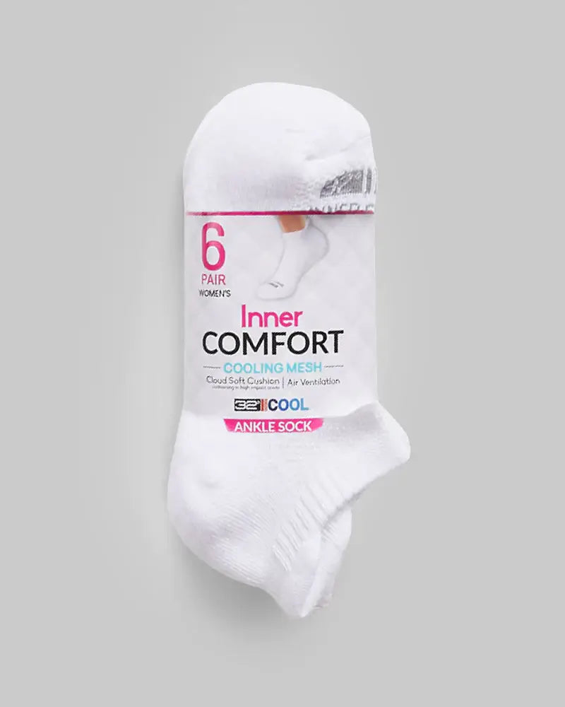 Camping hiking nature surge-Women's Cool Comfort Ankle Running Sock, 6-Pack - White