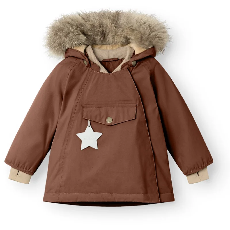 Camping hiking trail beat-Mini A ture Rootbeer brown Wang Fleece Winter Jacket m. Fur