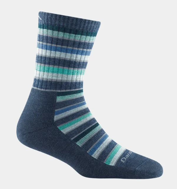 Camping hiking outdoor fire-Women's Decade Stripe Micro Crew Midweight Hiking Sock - Denim