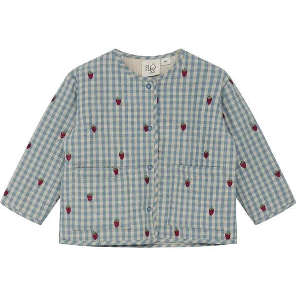 Camping hiking gear creators-Flöss Polly Jacket Berry/Blue Gingham