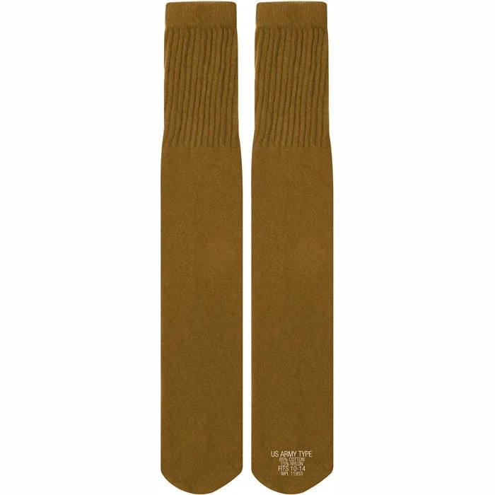 Camping hiking trail ripple-Coyote Brown - Military GI Style Tube Socks Pair - USA Made