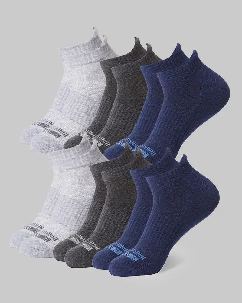 Camping hiking trail ridge-Men's Cool Comfort Ankle Running Sock, 6-Pack - Grey/Black/Navy