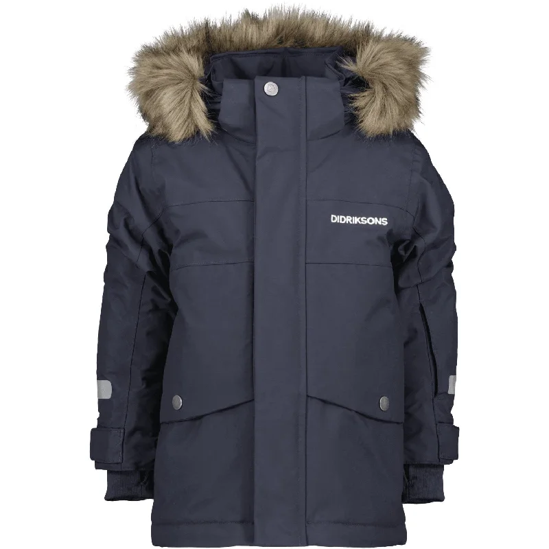 Camping hiking gear thrill-Didriksons Navy Bjärven Kids Parka 3