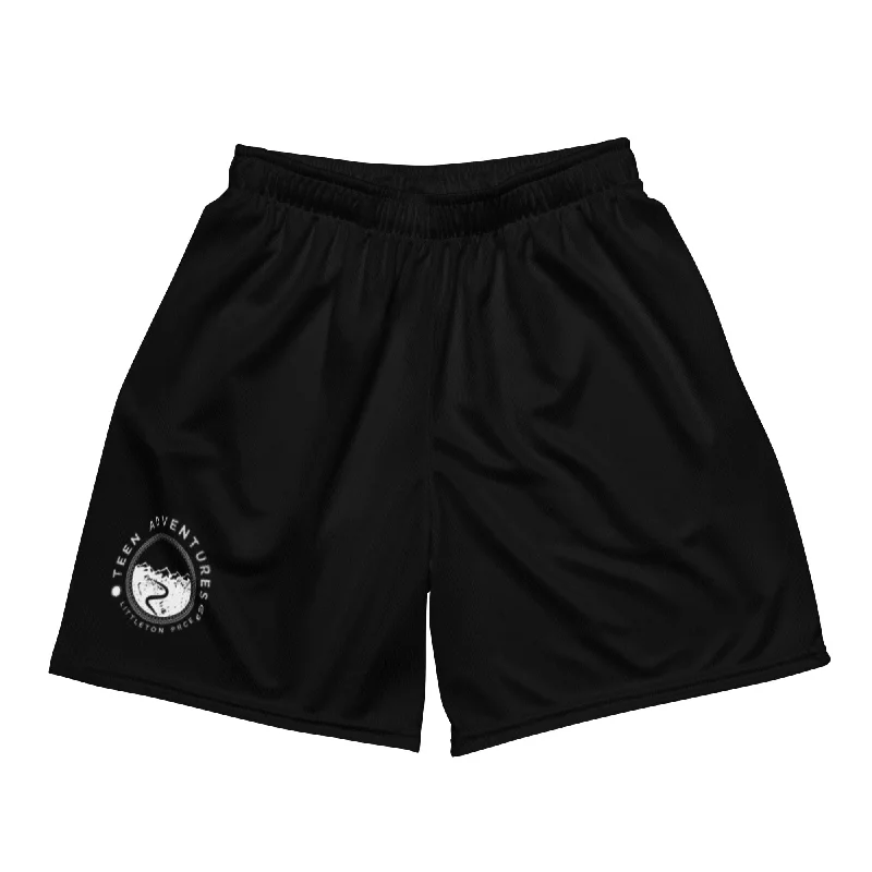 windproof camping pole sacks-Littleton Black Unisex Mesh Shorts - Teen Adventures