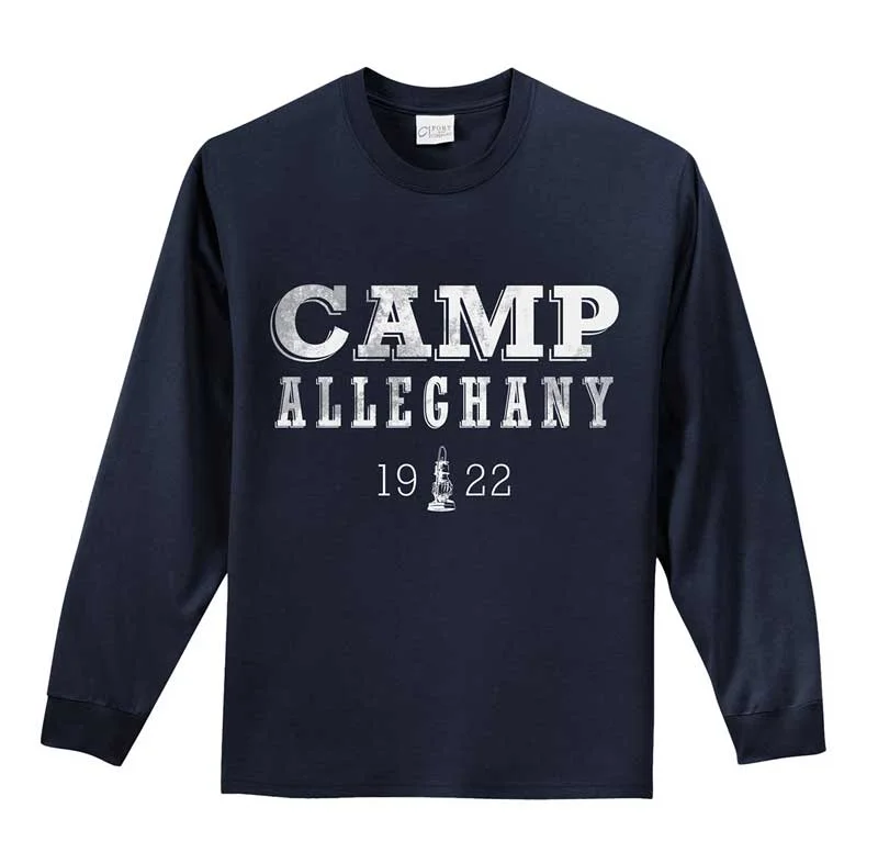 Camping hiking trail stream-Alleghany Distressed Long Sleeve Tee