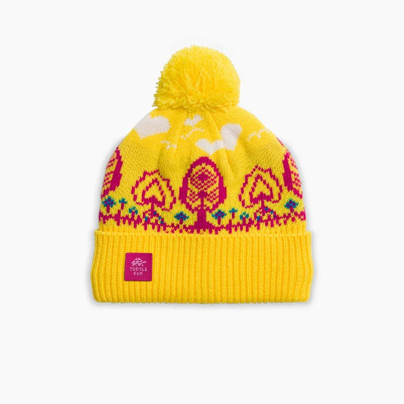 Camping hiking trail still-Kids' Tree Lover Pom Beanie - Sunshine