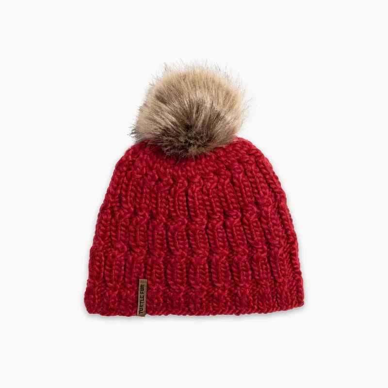 Camping hiking trail curve-Merino Wool Fifi Faux Fur Pom - Red