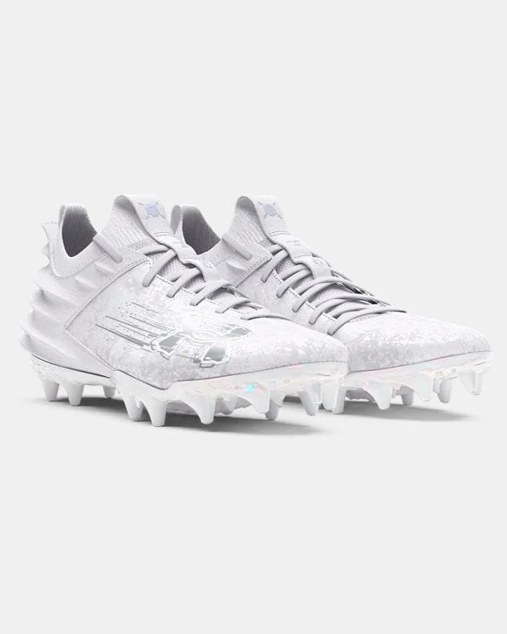 Camping hiking trail spin-Men's UA Blur 2 MC Suede Football Cleat - White/Metallic Silver